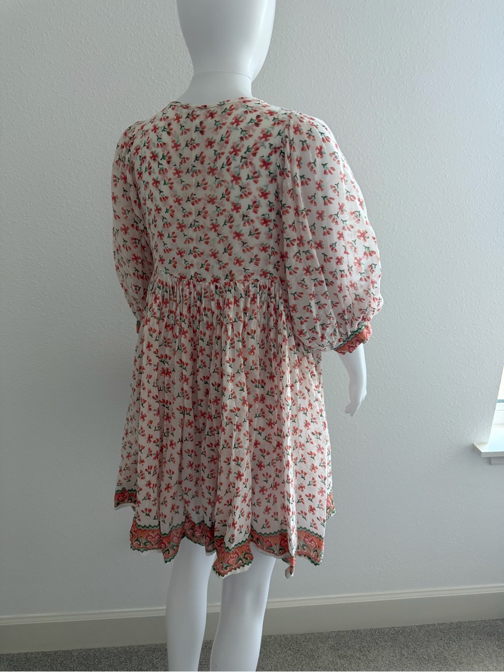 Daughters of India Kyra Cream Dress with Coral and Green Floral Print - Picture 4 of 9
